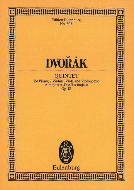 Dvorak: Quintet A major Opus 81 B 155 (Study Score) published by Eulenburg